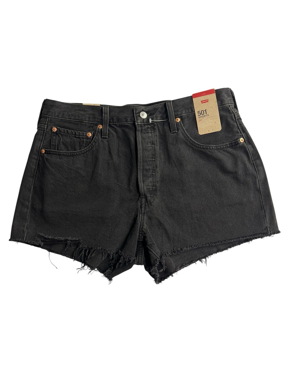 Levi's 501 Original Fit High Rise Black Denim Button Fly Raw Hem Shorts W33 New